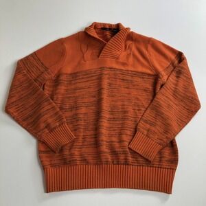 Sean John Mens Orange MediumTwist Shawl Collar Pullover Sweater Q18